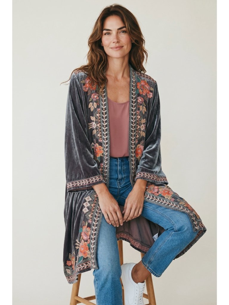 Johnny Was Silk Velvet Drape Cardigan 2 Tone Green Nwt Msrp$598